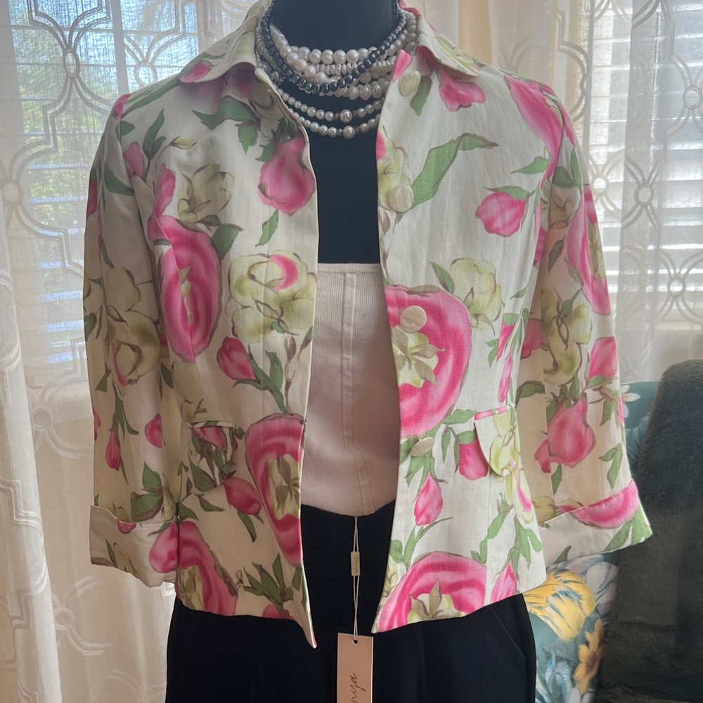 LOFT Floral Blazer with Pink and Green Accents